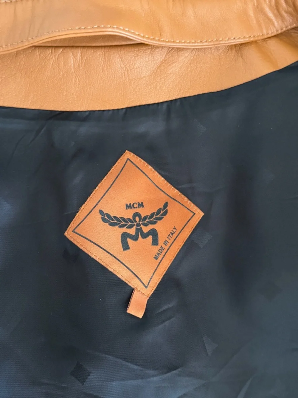 MCM Cognac Brown Leather Bomber Jacket with Shearling Collar - Picture 6 of 6